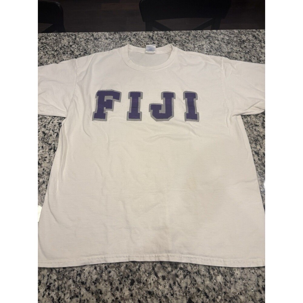 FIJI Fraternity Ringer T-Shirt Mens Large White Purple Greek Letters Tee